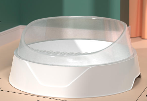 Large corner litter box by Pawlio for cats with integrated scoop, featuring a spacious design and easy cleaning access.