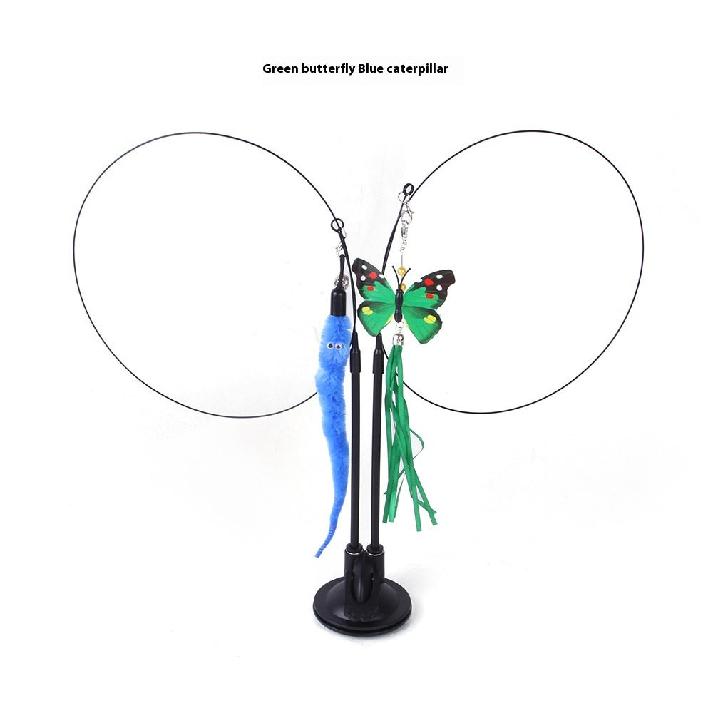 Pawlio Cat Sucker Teaser Toy with colorful feathers and string for interactive feline play and stimulation.