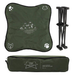 Portable elevated foldable pet bed by Pawlio, featuring a raised design with soft fabric and foldable frame for easy transport.