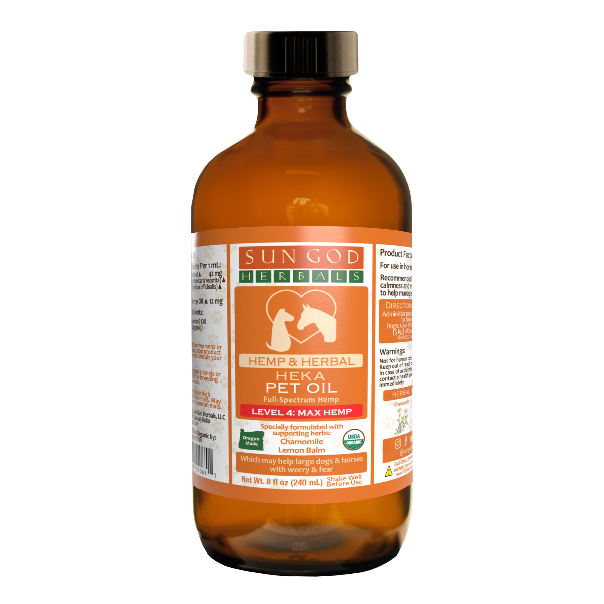 Pawlio Organic Harmony Hemp Oil for large pets in a clear bottle with dropper, promoting pet wellness and natural health support.
