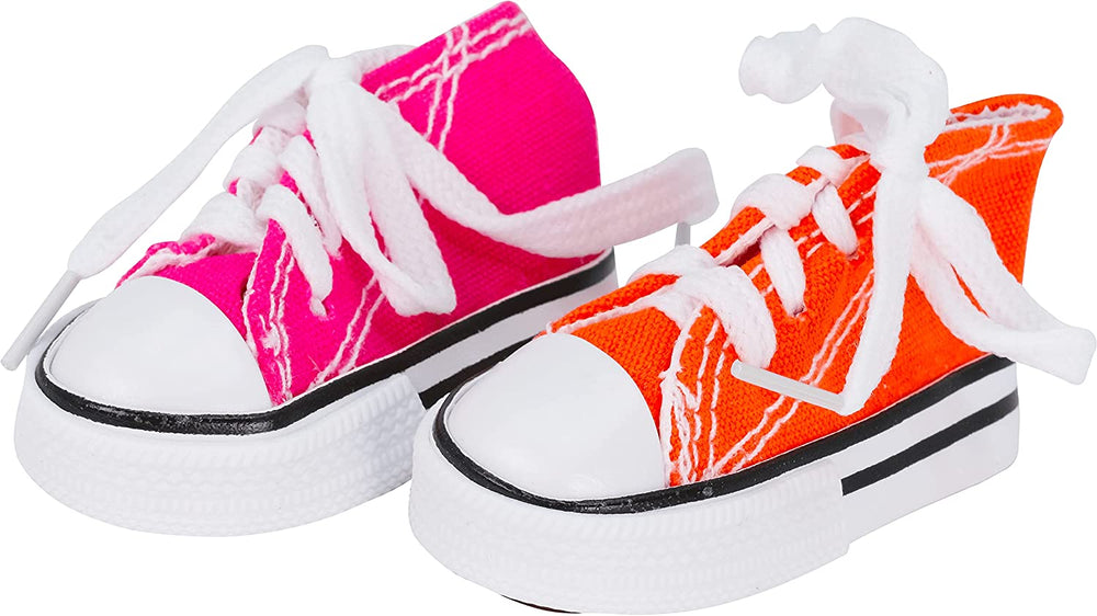 Pawlio™ Mini Sneaker Chewing Toys for birds, set of 6 colorful mini sneaker-shaped toys designed for bird play and chewing fun.