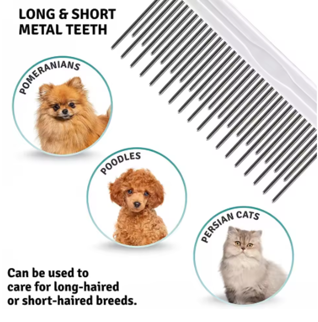 Pawlio FurMaster single pet comb with metal teeth for grooming cats and dogs, designed for detangling and smooth fur.