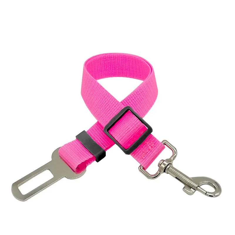 Pawlio™ adjustable dog car seat belt and safety harness attached to a dog, ensuring secure travel in a vehicle.