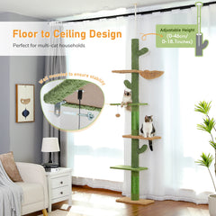 Pawlio cactus-themed 5-tier cat tree tower with floor-to-ceiling climbing posts and cozy platforms for feline play and rest.