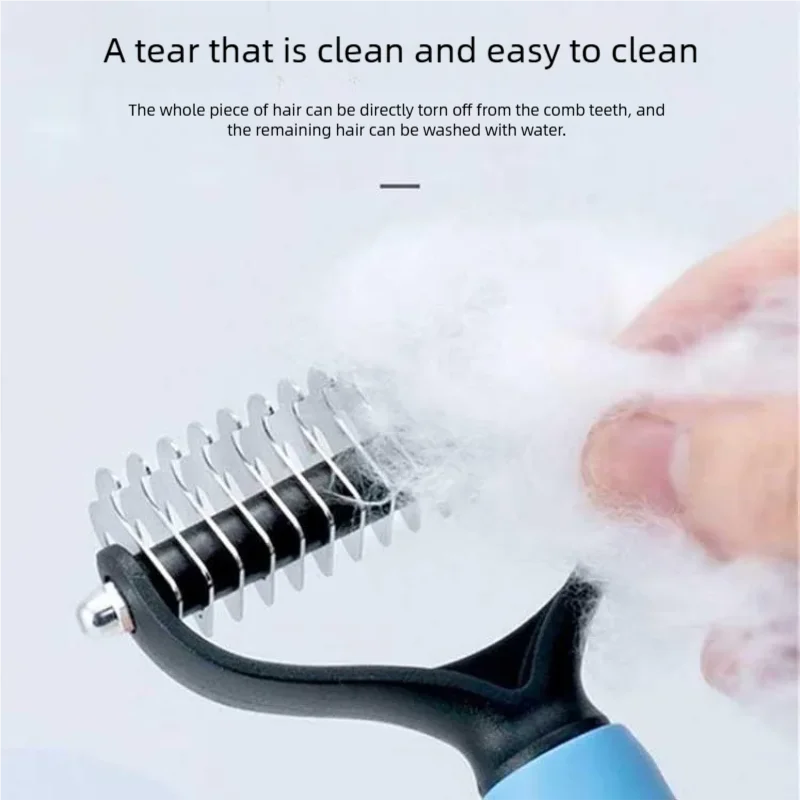 Pawlio™ double-sided pet deshedding brush and dematting comb with ergonomic handle for professional grooming of dogs and cats.
