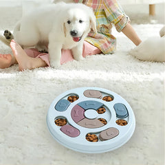 Pawlio™ Interactive Dog Puzzle Toy with colorful compartments and treat slots, designed to boost canine IQ and mental stimulation.