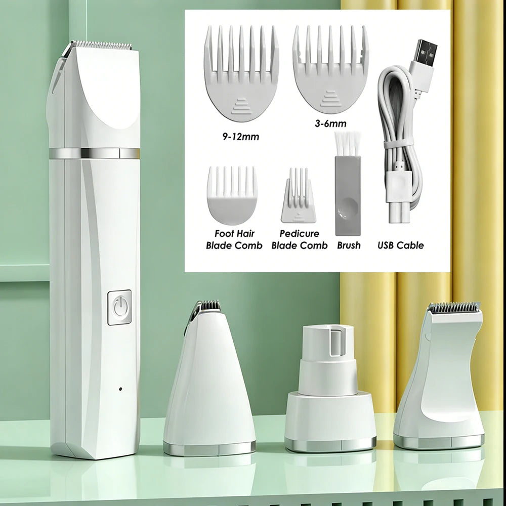 Pawlio 4-in-1 pet grooming kit with trimmer and nail grinder, featuring various grooming attachments for dogs and cats.