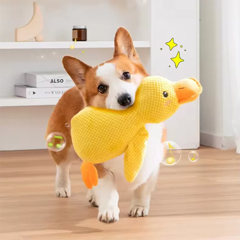 Pawlio™ Plush Duck Comfort Toy for dogs, soft and cuddly calming buddy with floppy wings and bright yellow beak.