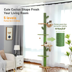 Pawlio cactus-themed 5-tier cat tree tower with multiple levels and platforms for climbing and scratching, designed for indoor cats.