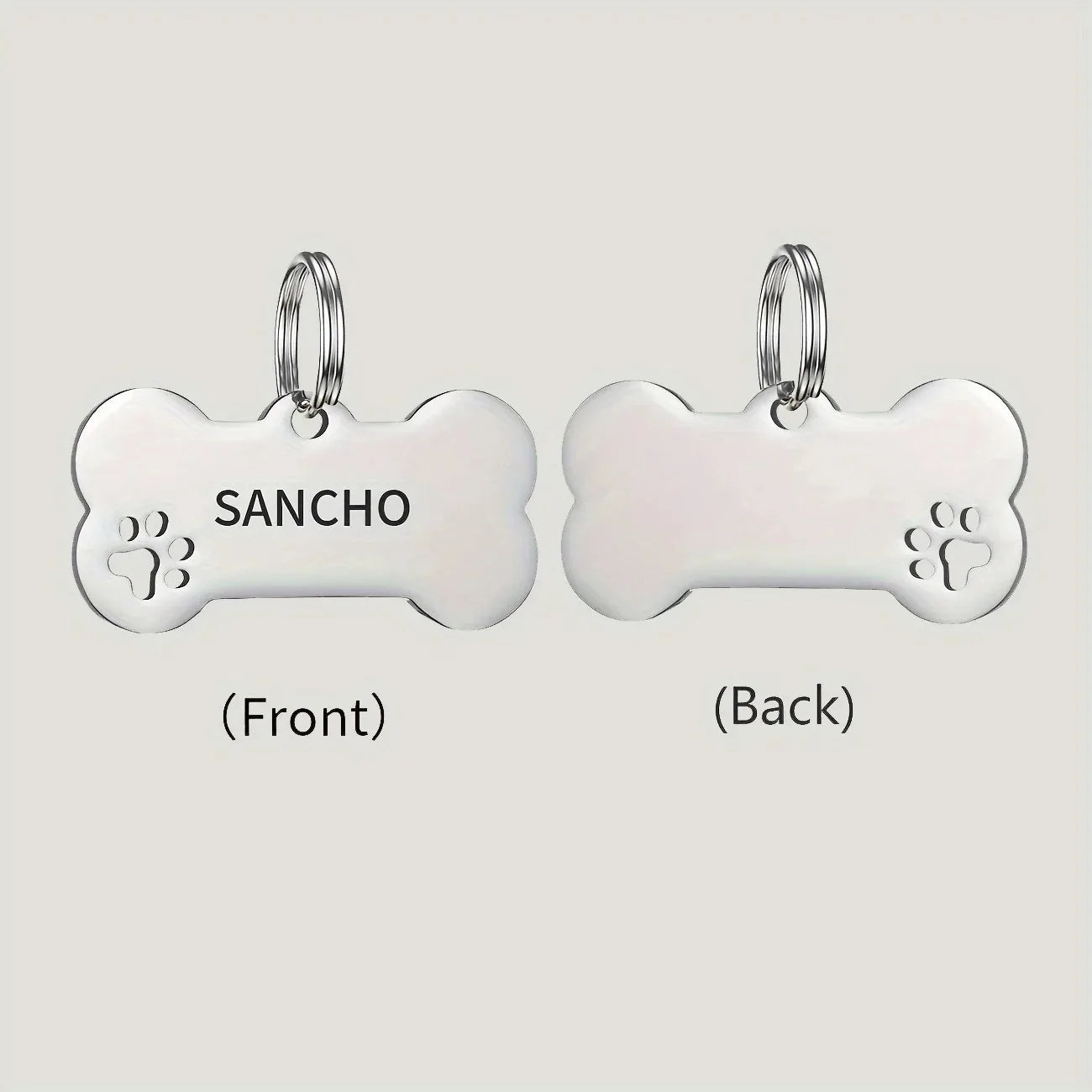 Personalized Pawlio engraved bone-shaped pet ID tag with name and phone number for dogs and cats, high-quality custom pet identification