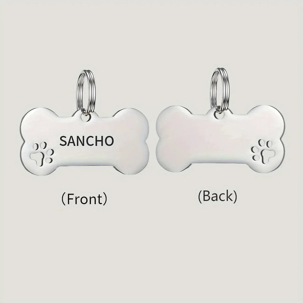 Personalized Pawlio engraved bone-shaped pet ID tag with name and phone number for dogs and cats, high-quality custom pet identification