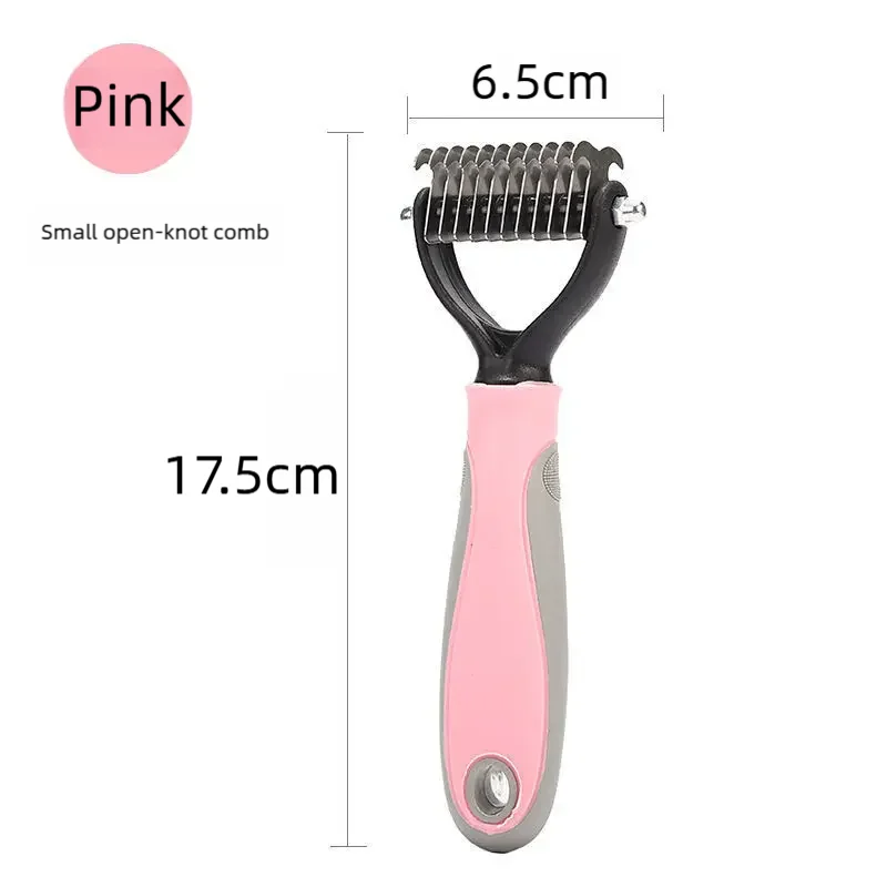 Pawlio™ double-sided pet deshedding brush and dematting comb for professional grooming, shown with metal and plastic comb teeth.