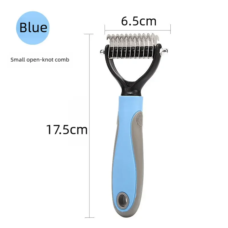 Pawlio™ double-sided pet deshedding brush and dematting comb with ergonomic handle for professional grooming of dogs and cats.