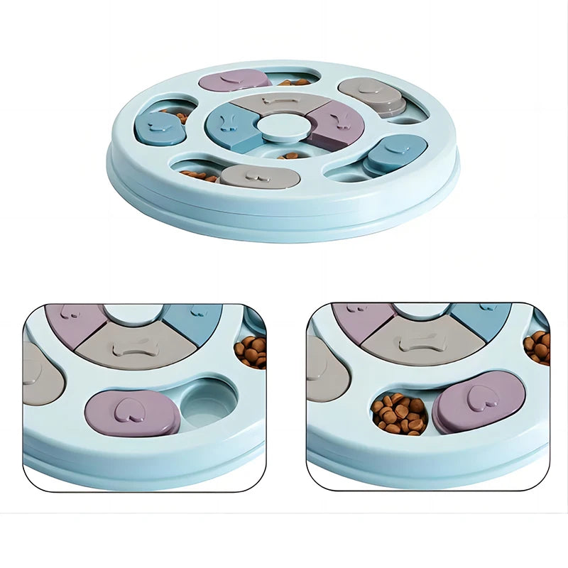 Pawlio™ interactive dog puzzle toy with treat compartments, designed to boost dog IQ and mental stimulation.