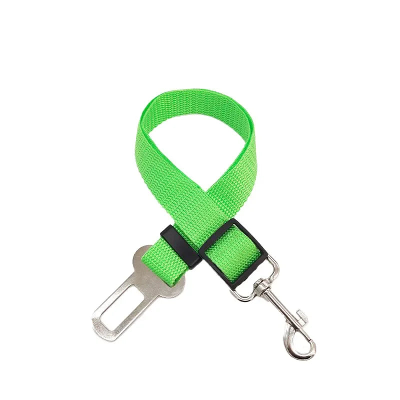 Pawlio™ adjustable dog car seat belt and safety harness attached to a car seat, designed for secure pet travel.