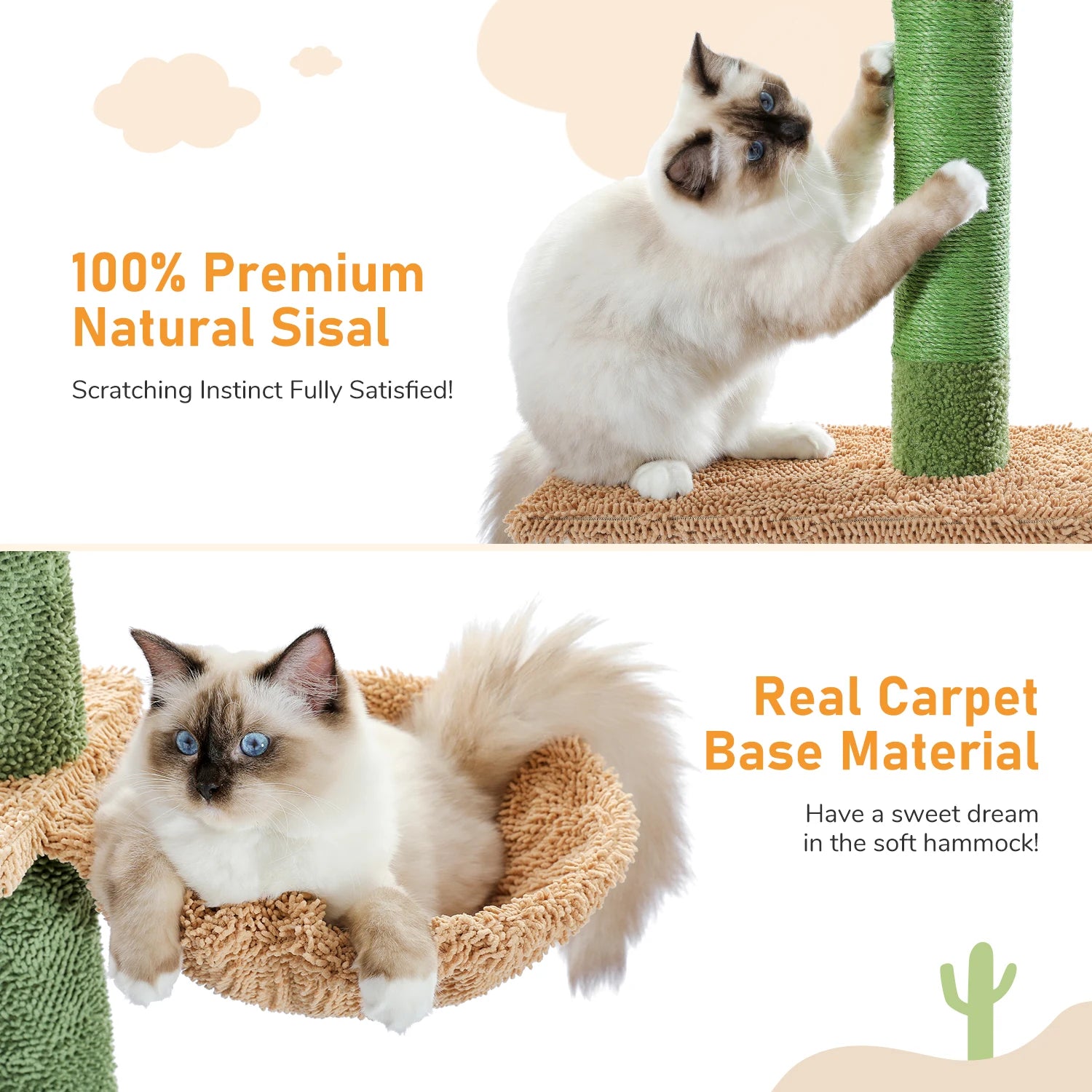 Pawlio Cactus Cat Tree Tower with five tiers, floor-to-ceiling design, featuring green cactus-shaped platforms for cats to climb and rest.