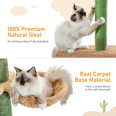 Pawlio Cactus Cat Tree Tower with five tiers, floor-to-ceiling design, featuring green cactus-shaped platforms for cats to climb and rest.
