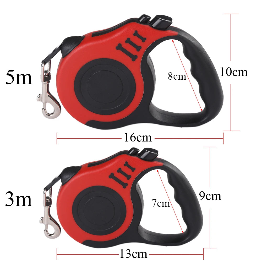 Pawlio™ automatic retractable dog leash in black, 3m or 5m length, with durable plastic handle and extendable cord for walking dogs.