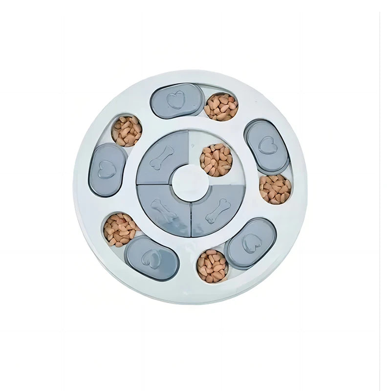 Pawlio™ interactive dog puzzle toy with treat compartments, designed to boost dog IQ and provide engaging mental stimulation.