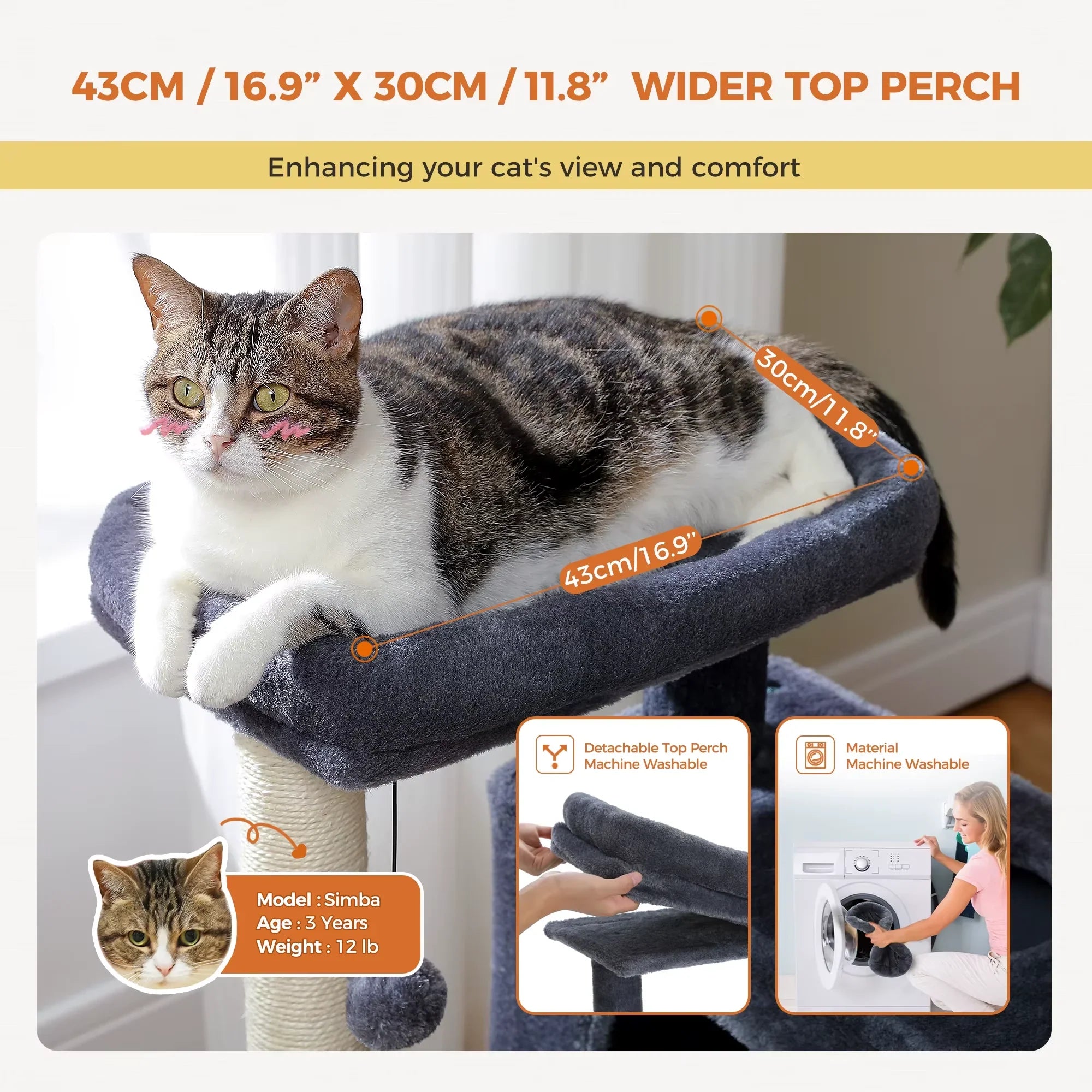 Sturdy Pawlio™ cat tree for large cats with multiple platforms, sisal scratching posts, and cozy hideouts for indoor play.
