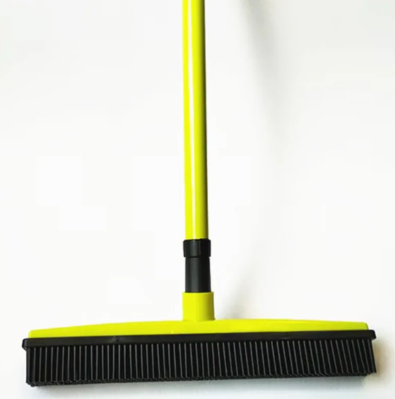 Pawlio Pet Hair Removal Broom Mop with angled bristles and lint roller for easy pet hair cleanup on carpets and floors