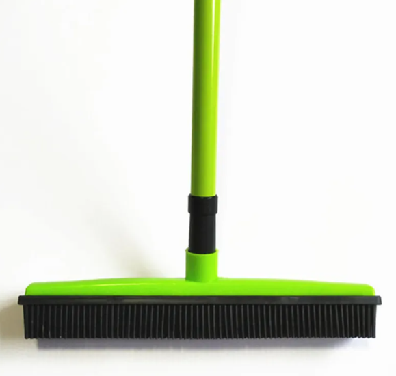 Pawlio pet hair removal broom mop with a wide cleaning head and reusable lint roller for effective pet hair cleanup on carpets and furniture.