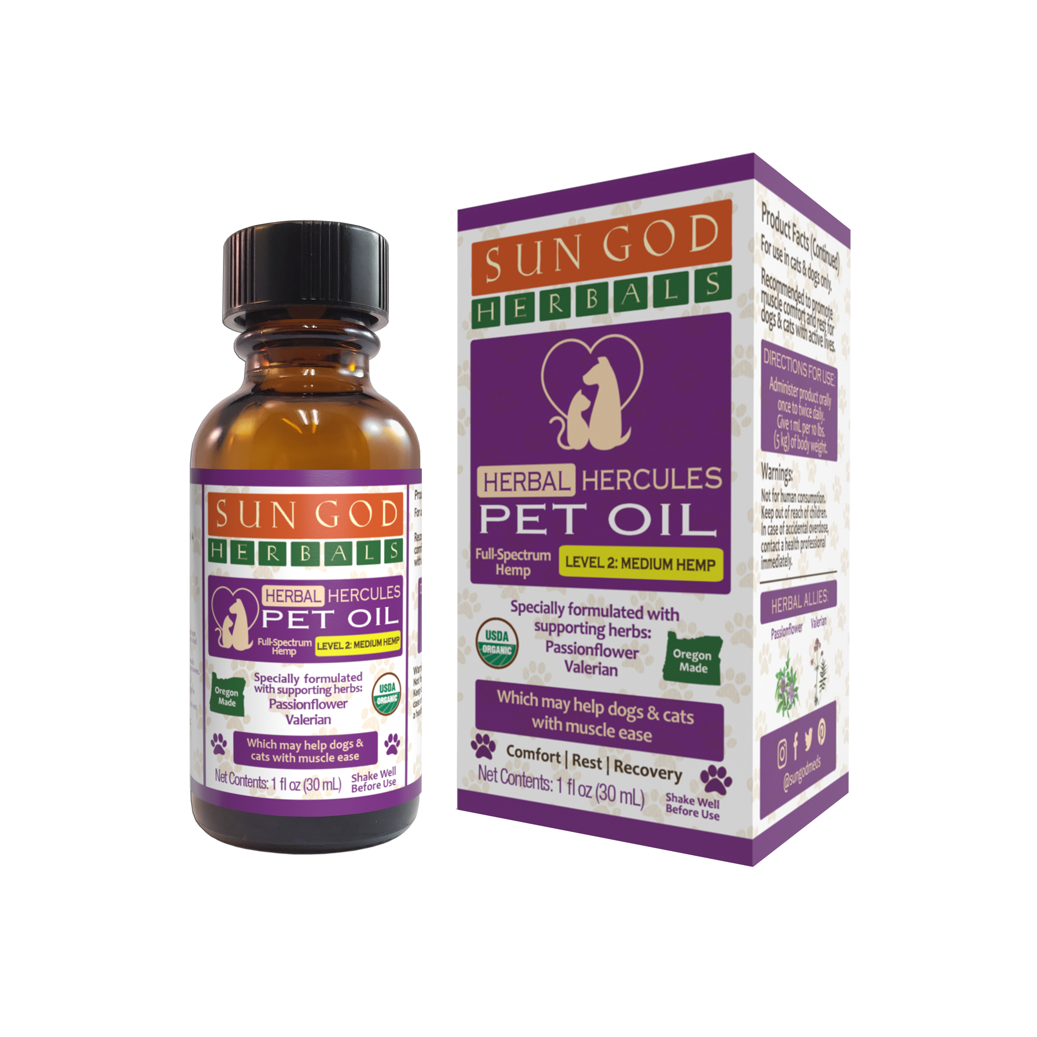 Pawlio Hercules Herbal Pet Oil for muscle support and relaxation, showing a bottle of herbal pet oil with natural ingredients.