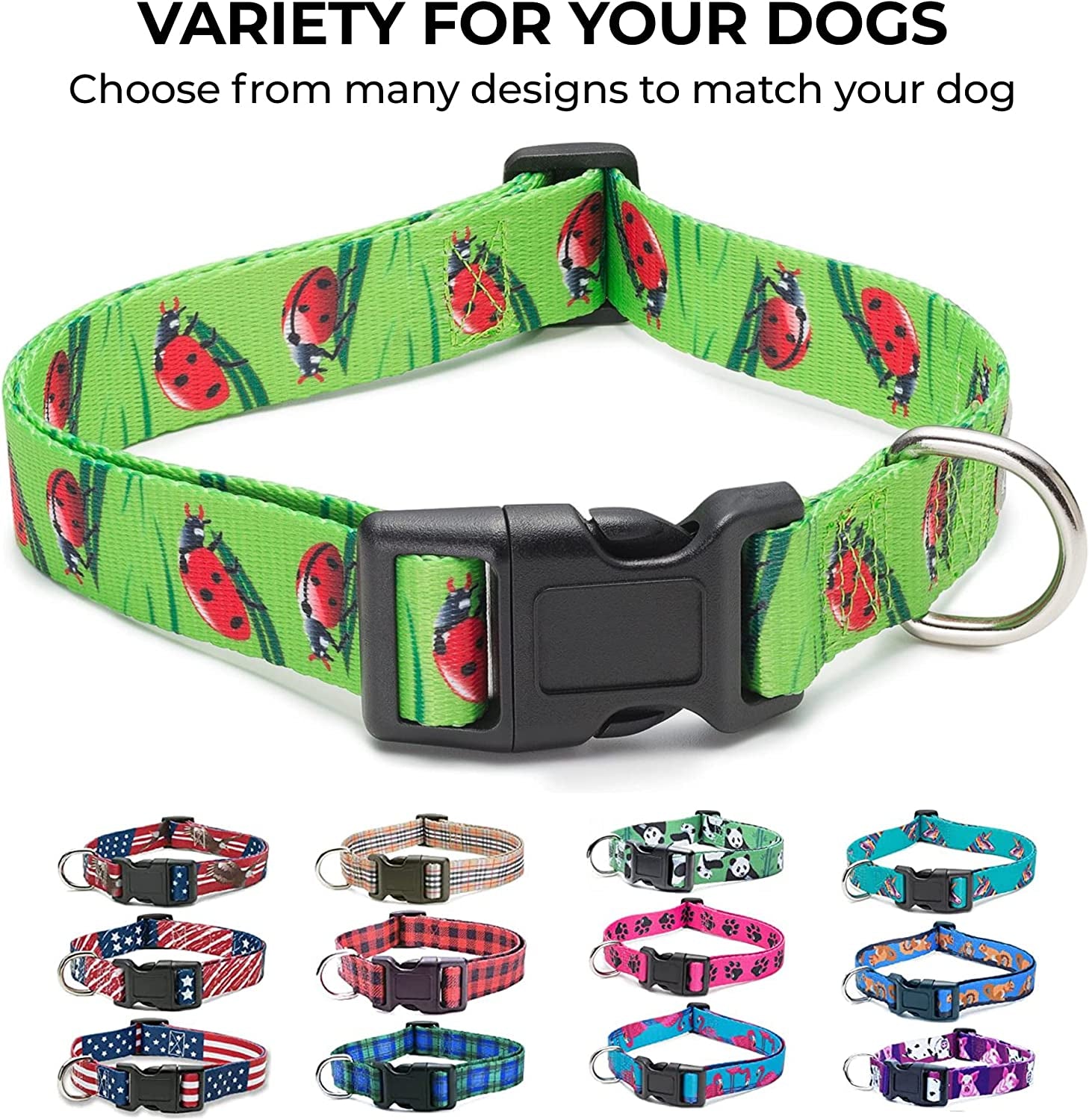 Small Pawlio™ American Flag Classic Dog Collar with red, white, and blue star pattern on durable nylon strap.