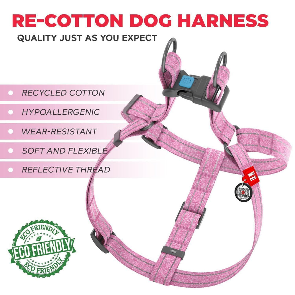 Pink cotton large dog harness by Pawlio EcoSoft, featuring adjustable straps and a secure buckle for comfortable, stylish pet control.