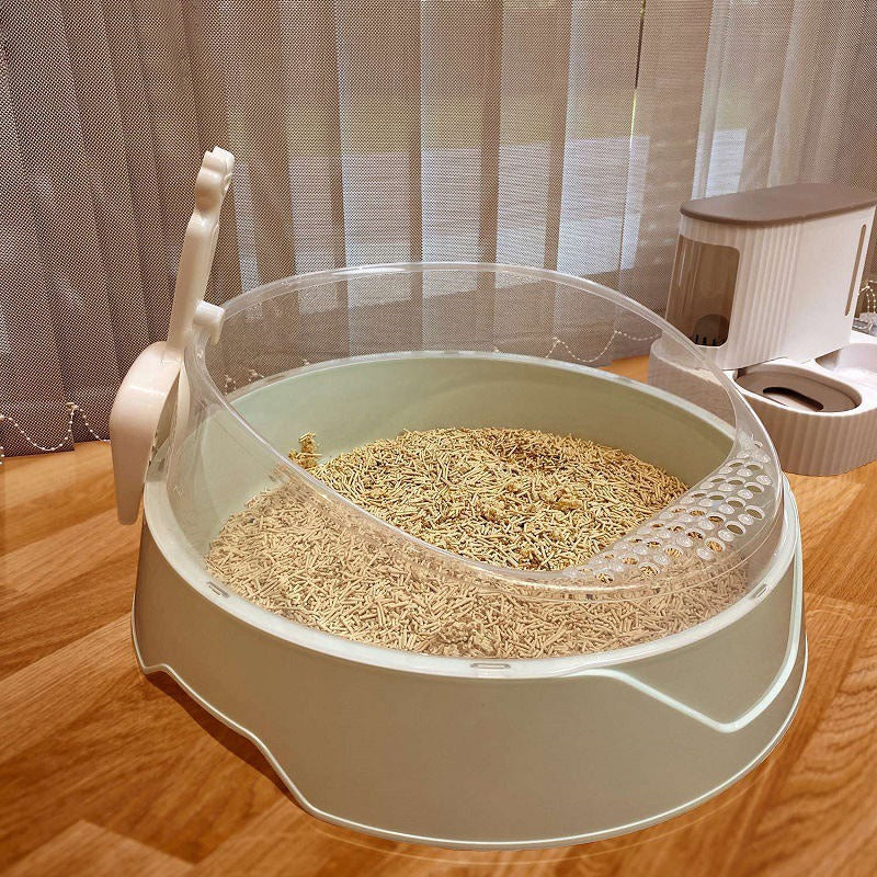 Large Pawlio ComfyCat corner litter box with scoop, featuring a spacious design and easy-to-clean surface for cats.