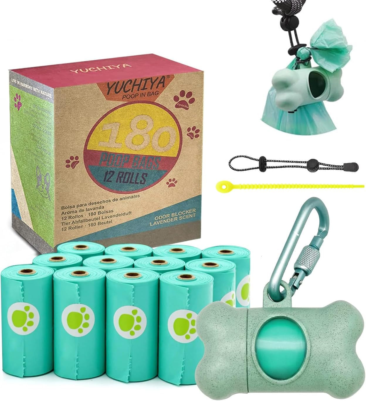 Pawlio™ Secure Poop Bag Dispenser with 195 waste bags, tangle-free design, compact and portable for dog waste cleanup.