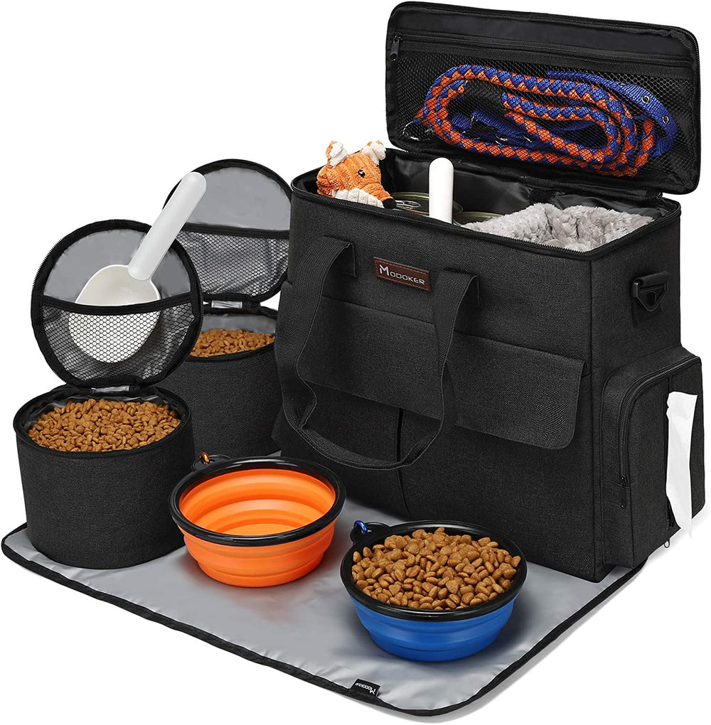 Pawlio™ pet travel bag set with multiple compartments and accessories, designed for organized dog travel.