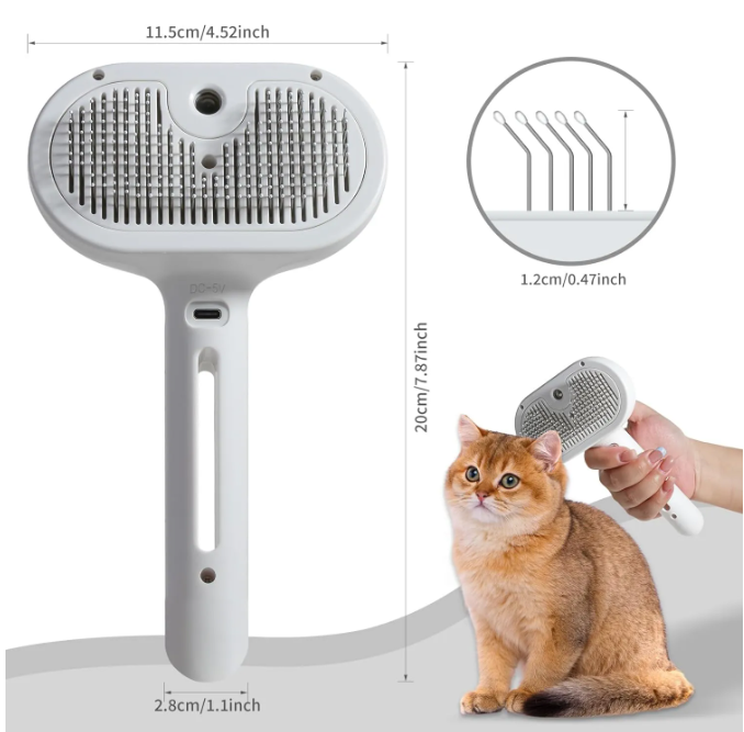 Pawlio pet hair spray brush with ergonomic handle and bristles for detangling and grooming cats and dogs effectively.