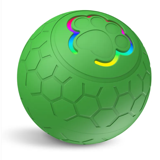 Pawlio™ Smart Bounce Ball, an interactive self-rolling toy for dogs and cats, showing a colorful rubber ball with paw print design.