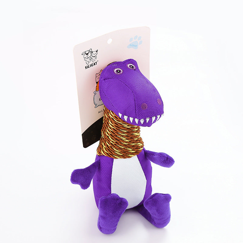 Chewy Dino Squeak Toy for Dogs by Pawlio featuring a colorful dinosaur design and durable squeaker for play and entertainment.
