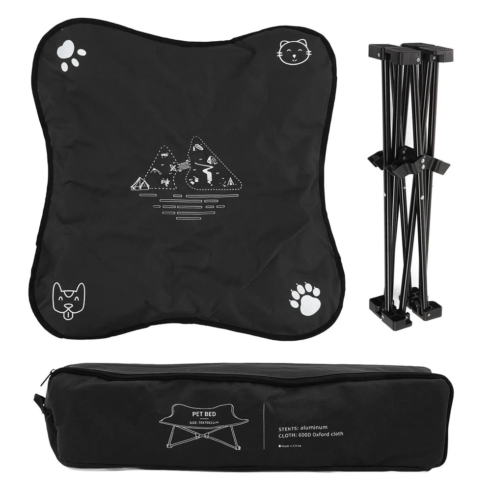 Foldable portable pet bed by Pawlio featuring elevated design with soft fabric, ideal for comfortable outdoor and indoor use.