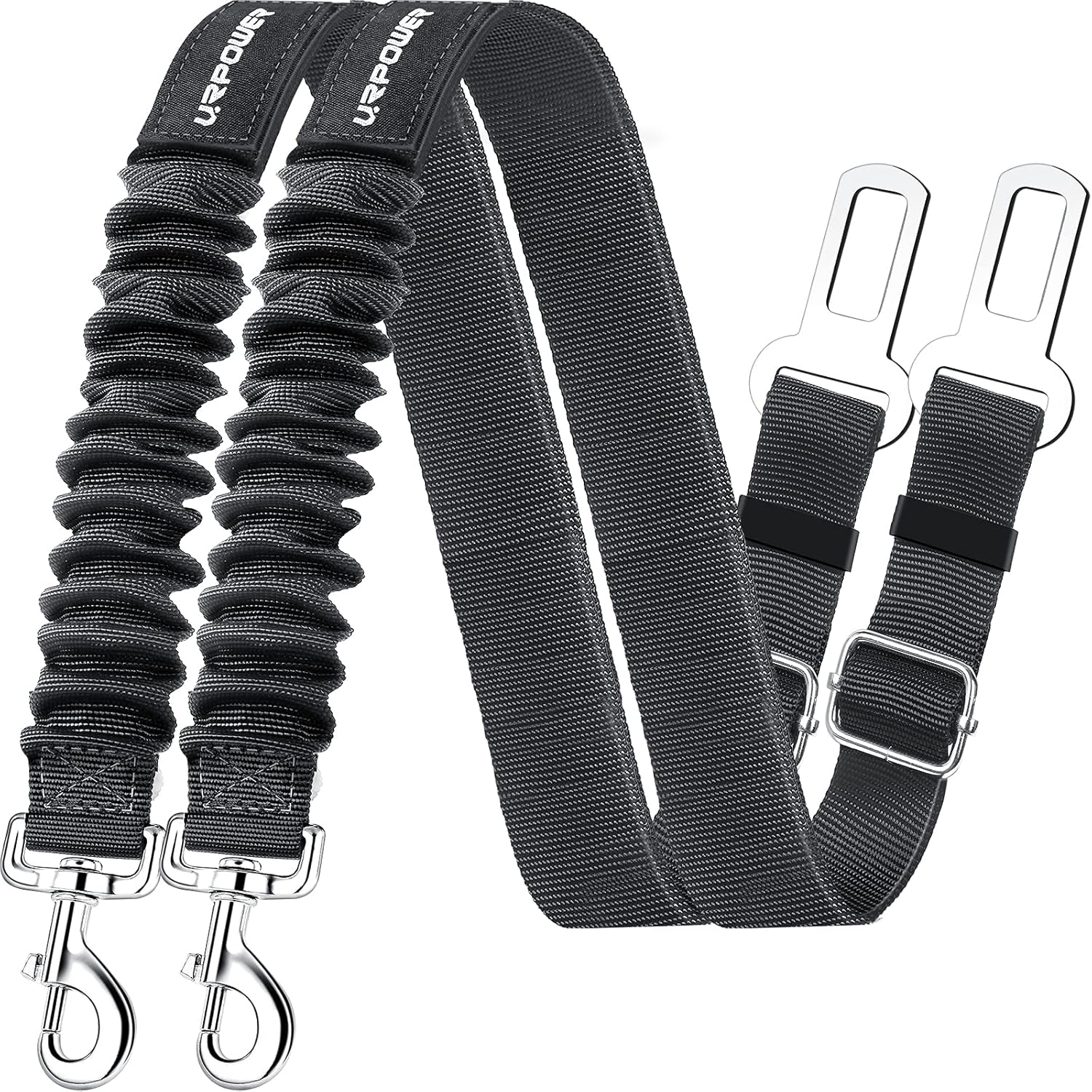 Pawlio™ 2-pack retractable pet car seat belts with shock-absorbing safety features, suitable for securing dogs in vehicles.