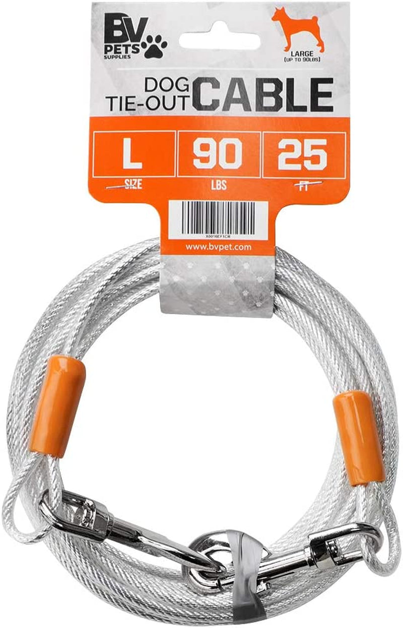 Heavy-duty 25ft Pawlio dog tie-out cable with tangle-free design, durable steel cable for outdoor pet safety and freedom.