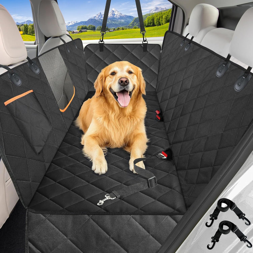 Pawlio™ Premium Dog Car Seat Hammock waterproof backseat protector with adjustable straps and side flaps for pet safety.