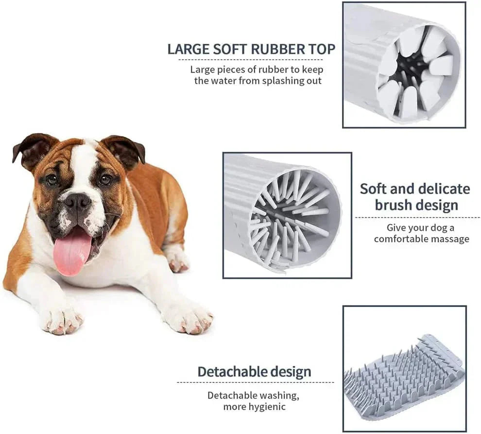 Pawlio™ Portable Dog Paw Cleaner Cup showing the device with soft brushes inside for gentle pet paw cleaning.