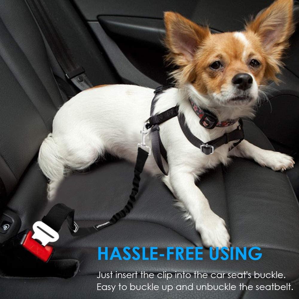 Pawlio™ 2-Pack retractable pet car seat belts with shock-absorbing safety features for secure pet travel in vehicles.