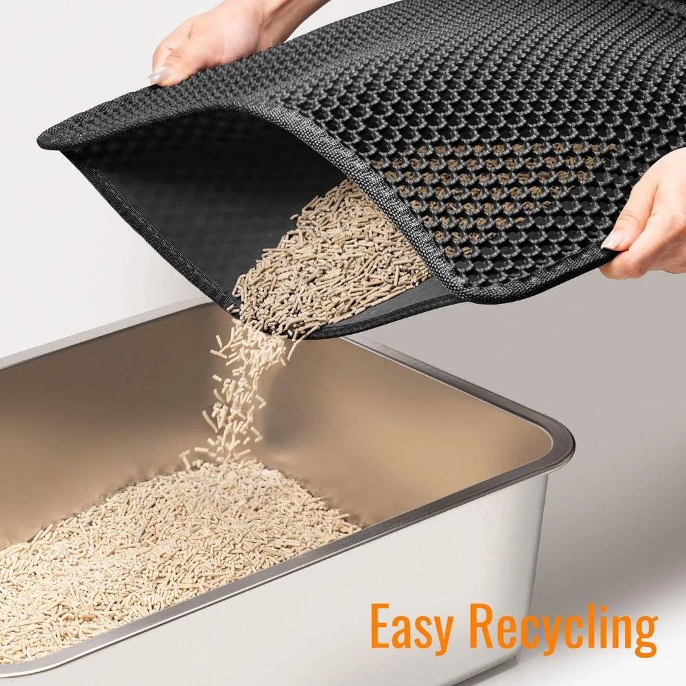 Pawlio™ Premium Cat Litter Trapping Mat with anti-slip surface and easy-to-clean design, placed near a cat litter box.