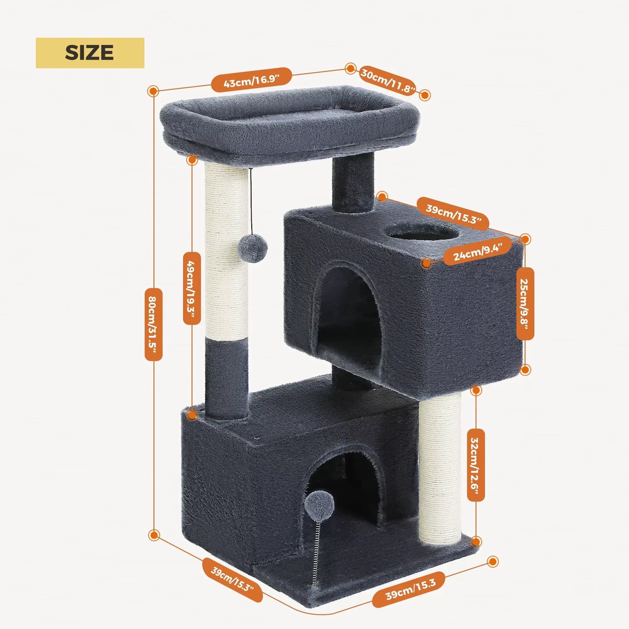 Large beige Pawlio™ sturdy cat tree with multiple platforms, scratching posts, and cozy hideouts for large indoor cats.