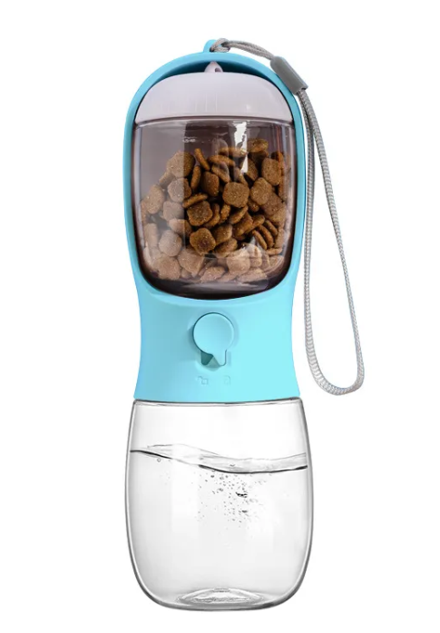 Portable Pawlio dog water bottle with a built-in bowl for easy hydration during outdoor walks.