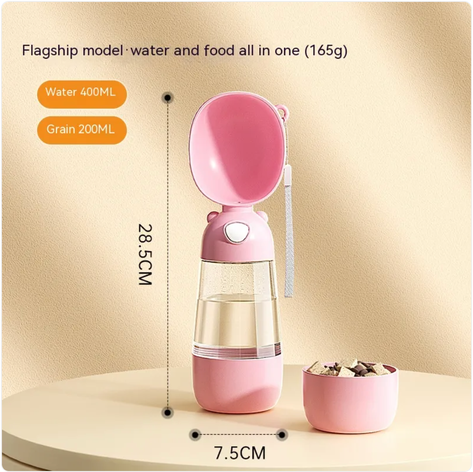 Pawlio portable dog water bottle and feeder with built-in bowl for travel, featuring a compact, easy-to-carry design for pets.