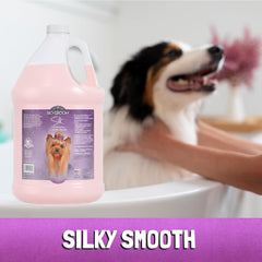 Pawlio™ Silk Creme Rinse dog conditioner bottle, professional detangler with smooth, shiny finish for pets, 1-gallon size